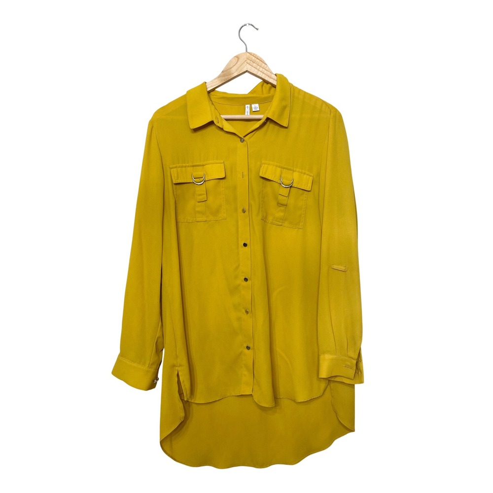 EST. 1946 Women Mustard Yellow D-Ring Utility Pocket High-Low Tunic Blouse L